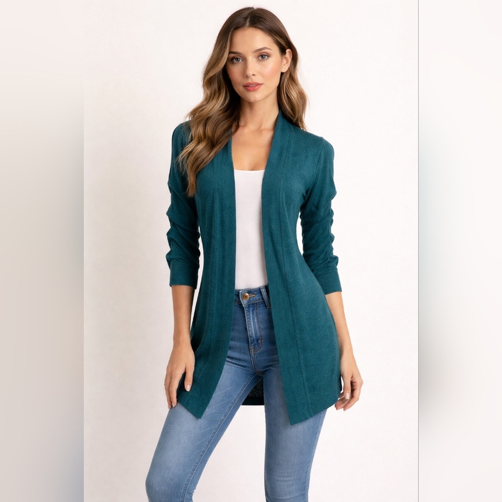 Twenty One Teal Ruched Sleeve Lightweight Cardigan sz SP